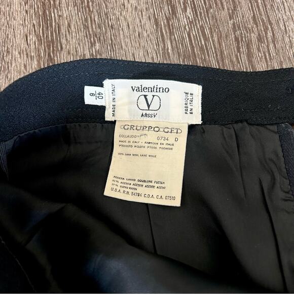 Vintage Valentino Miss V 100% Wool Pencil Skirt Black Velvet Hem Classic Elegant - Picture 11 of 14